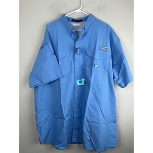Columbia Bonehead Shirt Mens XXL Blue PFG‎ Short Sleeve Vented Fishing Button Up